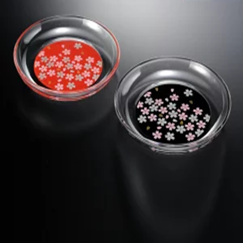 みよし漆器本舗&nbsp;小皿&nbsp;2枚組&nbsp;14.8cm&nbsp;紀州塗り&nbsp;ぬりもん&nbsp;de&nbsp;Verre&nbsp;丸小皿&nbsp;蒔絵&nbsp;桜&nbsp;赤&nbsp;黒&nbsp;直径14.8×2cm