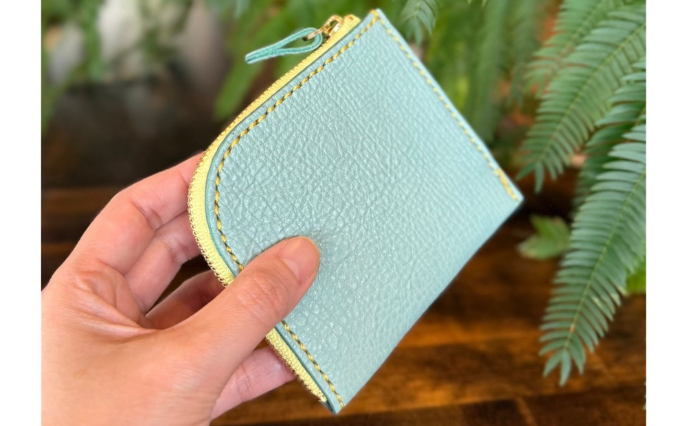 屋久鹿レザーの島財布 ターコイズ