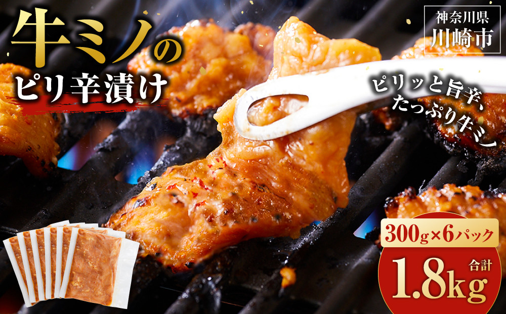 牛ミノ&nbsp;ピリ辛漬け&nbsp;1.8kg&nbsp;(&nbsp;300g&nbsp;×&nbsp;6パック&nbsp;)&nbsp;小分け&nbsp;個包装&nbsp;便利&nbsp;牛肉&nbsp;ホルモン&nbsp;ミノ&nbsp;焼肉&nbsp;焼き肉&nbsp;お肉&nbsp;肉&nbsp;焼くだけ&nbsp;冷凍&nbsp;たれ&nbsp;味付き&nbsp;BBQ&nbsp;アウトドア&nbsp;キャンプ&nbsp;人気&nbsp;おすすめ&nbsp;神奈川&nbsp;川崎【2026年4月発送】