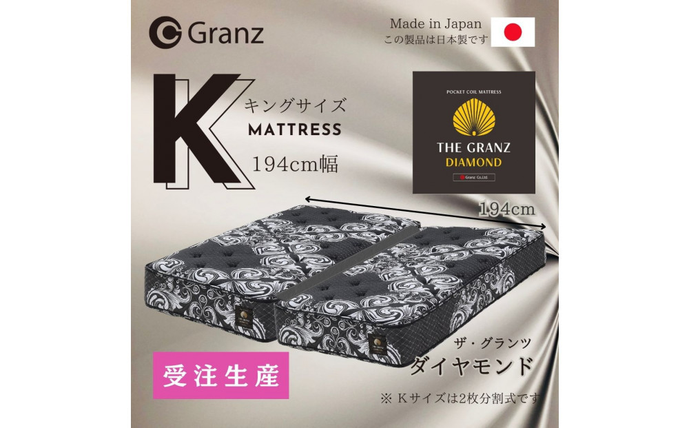 【受注生産】キングサイズ（２枚分割式）194CM幅&nbsp;マットレス　ザ・グランツ　ダイヤモンド　ツインロック付