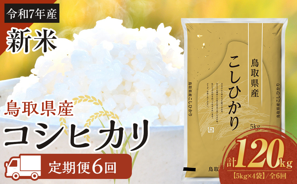 【定期便全6回】【令和7年産新米】【食味鑑定士厳選】&nbsp;鳥取県産&nbsp;コシヒカリ20kg&nbsp;(5kg×4袋)&nbsp;合計&nbsp;120kg【定期便&nbsp;新米&nbsp;米&nbsp;お米&nbsp;こめ&nbsp;白米&nbsp;こしひかり&nbsp;ご飯&nbsp;ごはん&nbsp;白ごはん&nbsp;白ご飯&nbsp;鳥取県&nbsp;北栄町&nbsp;おすすめ&nbsp;人気&nbsp;2025年産&nbsp;令和7年&nbsp;厳選&nbsp;セット&nbsp;詰合せ&nbsp;国産&nbsp;送料無料】