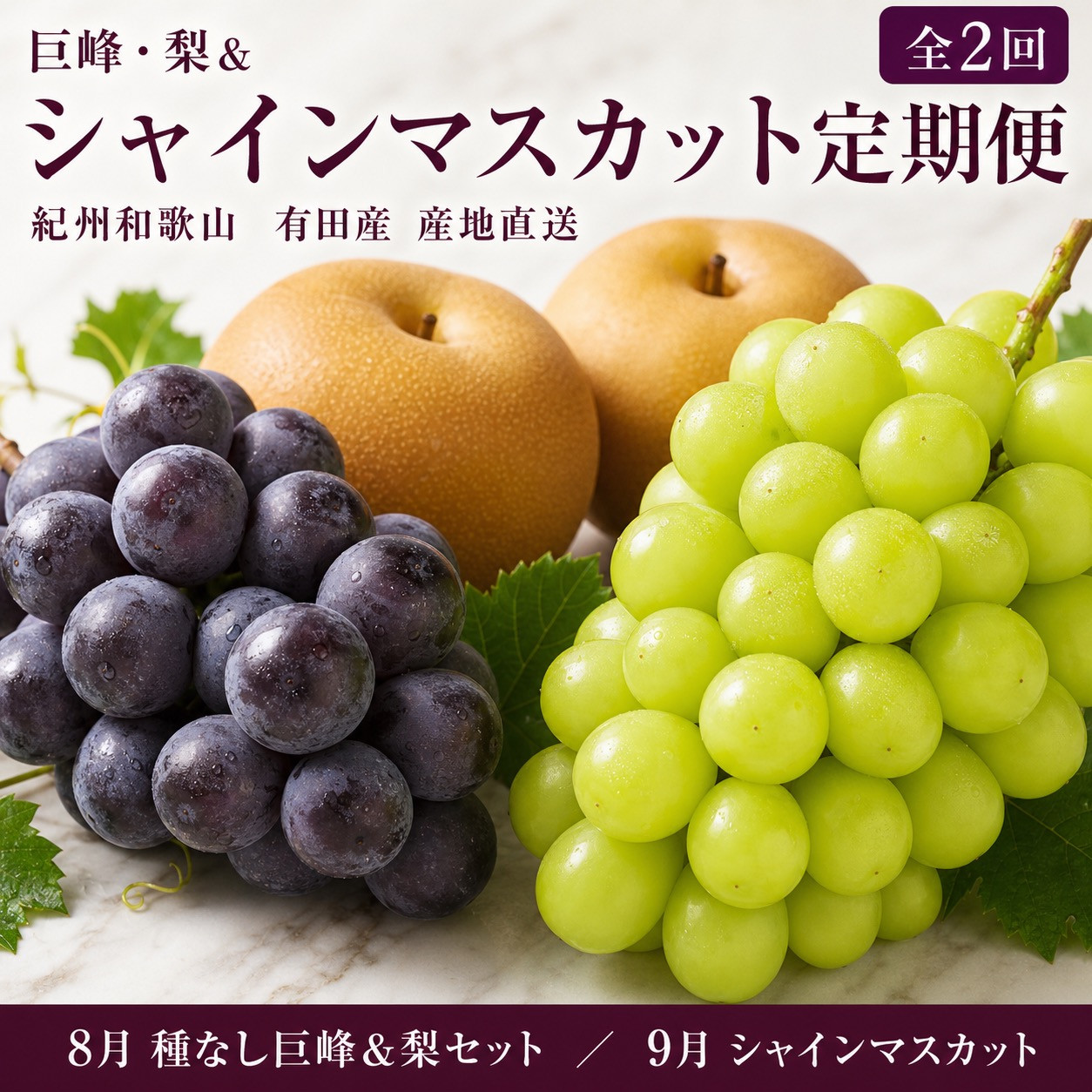 定期便&nbsp;8・9月発送&nbsp;紀州有田産旬のフルーツセット（種なし巨峰＆梨セット×計約2kg・シャインマスカット×約2kg）