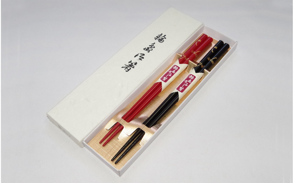 輪島うるし箸　とんぼ蒔絵　ペア（黒・朱）