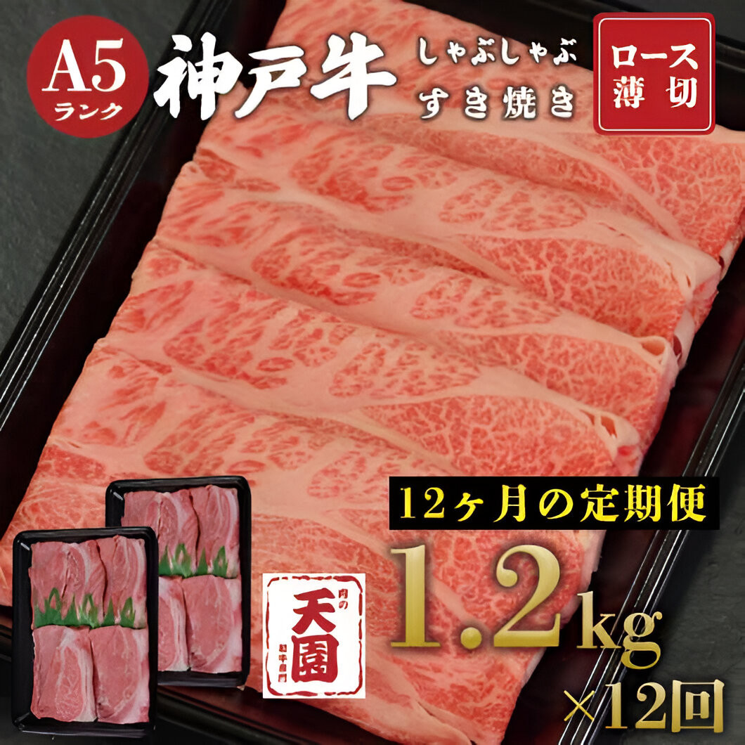 【ふるさと納税&nbsp;定期便（頒布会）】神戸牛&nbsp;霜降り&nbsp;肩ロース&nbsp;しゃぶしゃぶすき焼き1200g×12ヶ月