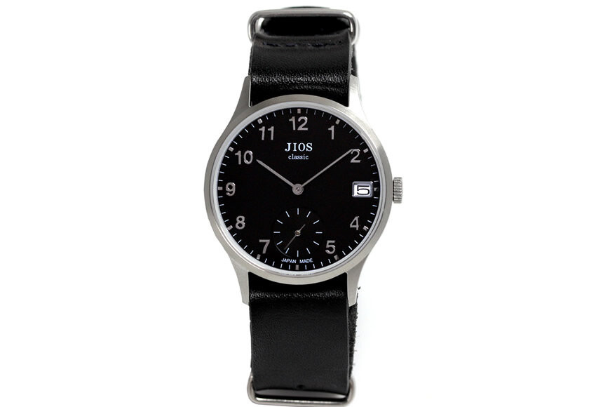 JIOS OMI 日本製 クラシックスタイル クオーツ腕時計 メンズ レディース ウォッチ ユニセックス 男女兼用 Made in Shiga スモールセコンド シルバー×ブラック 栃木レザー NATOベルト （ブラック）