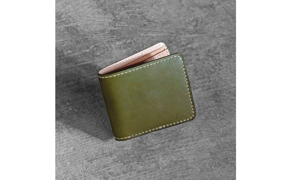 栃木レザー使用｜やわらか本革二つ折り財布｜Half&nbsp;wallet&nbsp;02｜オリーブ｜minca（全7色）