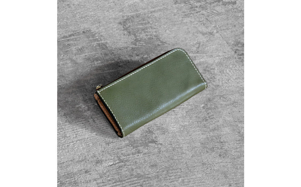 栃木レザー使用｜やわらか本革Lジップ長財布｜Lzip&nbsp;wallet&nbsp;02｜オリーブ｜minca（全7色）
