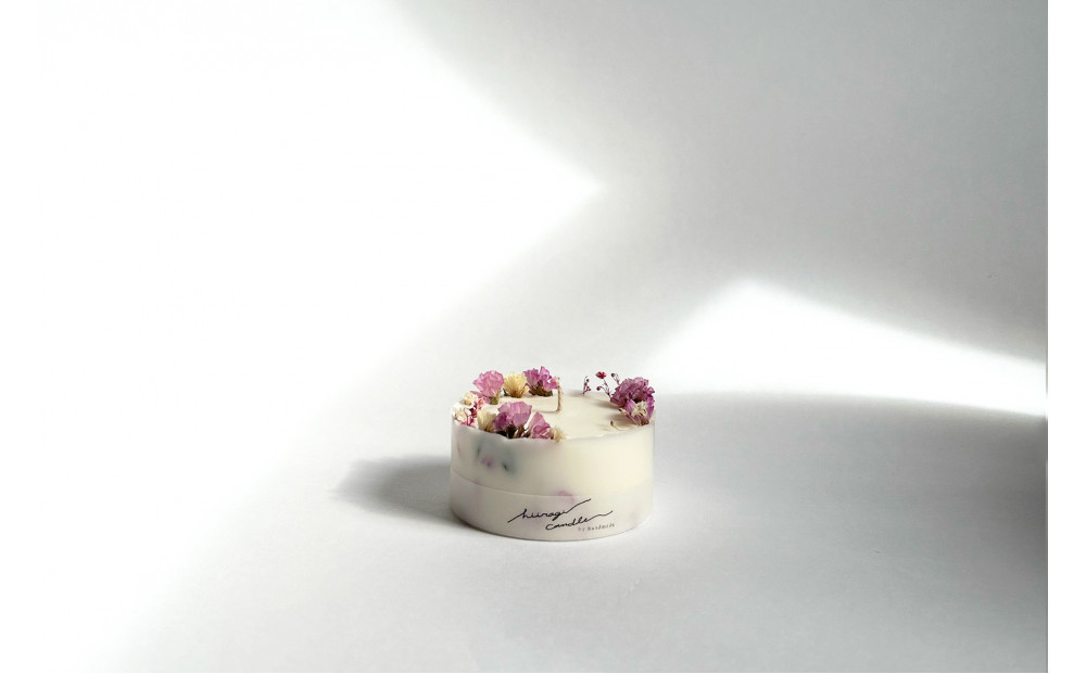 ロスフラワーで作る、ソイリースボタニカルキャンドル　【ピンク＆ホワイト】（無香料）