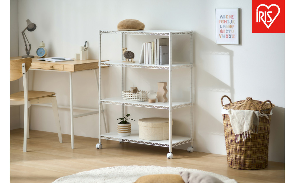 カラーメタルラック　ウッドボード付き&nbsp;CMM-75104B&nbsp;ホワイト