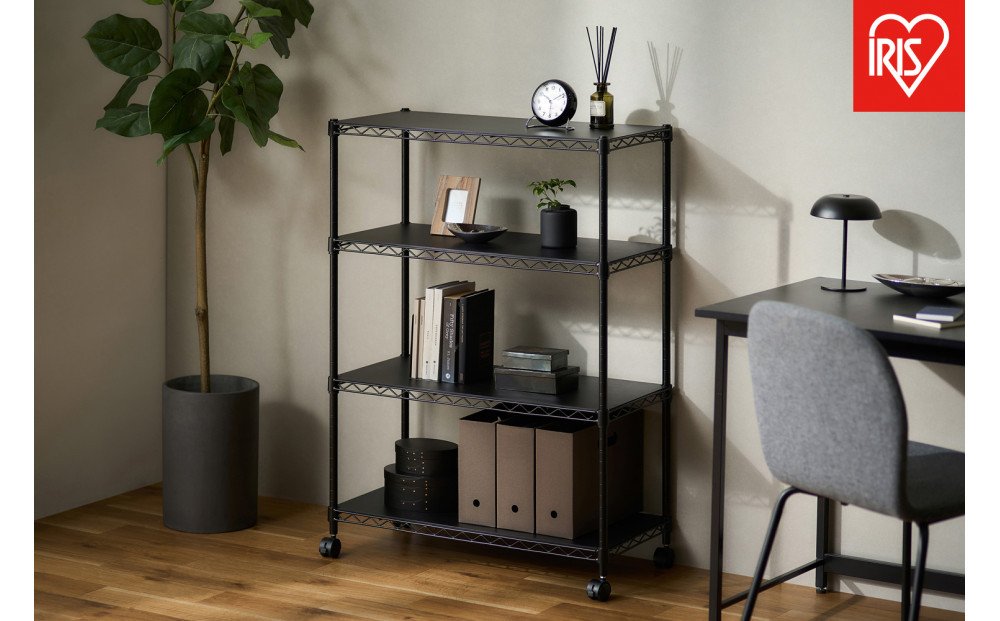 カラーメタルラック　ウッドボード付き&nbsp;CMM-75104B&nbsp;ブラック