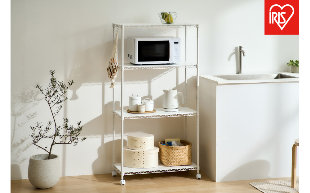 カラーメタルラック　ウッドボード付き&nbsp;CMM-75144B&nbsp;ホワイト