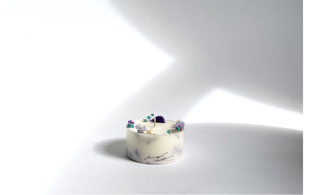 ロスフラワーで作る、ソイリースボタニカルキャンドル　【ブルーグリーン＆パープル】（無香料）