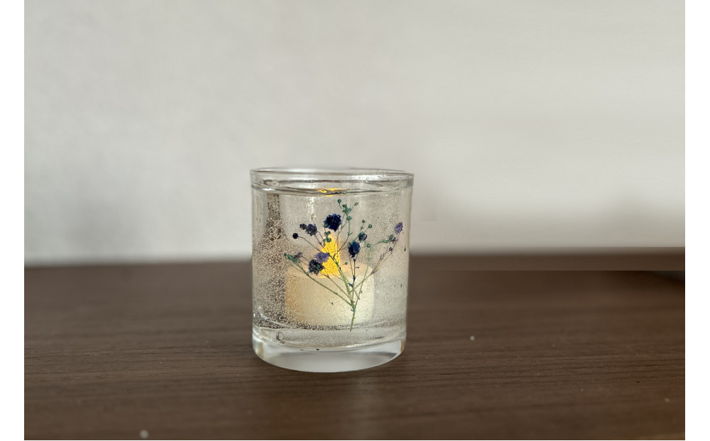 ロスフラワーで作る、かすみ草のキャンドルホルダー　【ブルー＆パープル】
