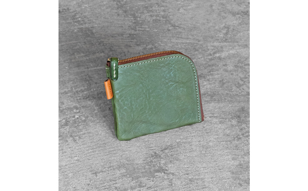 栃木レザー使用｜やわらか本革Lジップミニ財布｜Lzip&nbsp;wallet&nbsp;small&nbsp;02｜オリーブ｜minca（全7色）