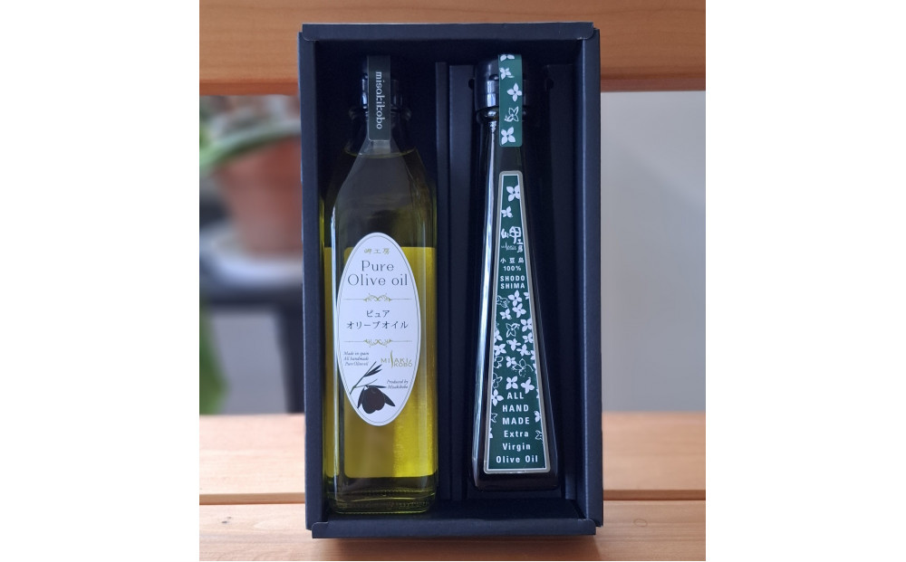 小豆島産エキストラバージンオリーブオイル”ハンドメイド”1本とスペイン産ピュアオリーブオイル1本／&nbsp;合計2本セット