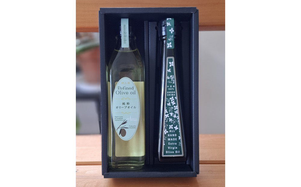 小豆島産エキストラバージンオリーブオイル”ハンドメイド”1本とスペイン産純粋オリーブオイル1本／&nbsp;合計2本セット