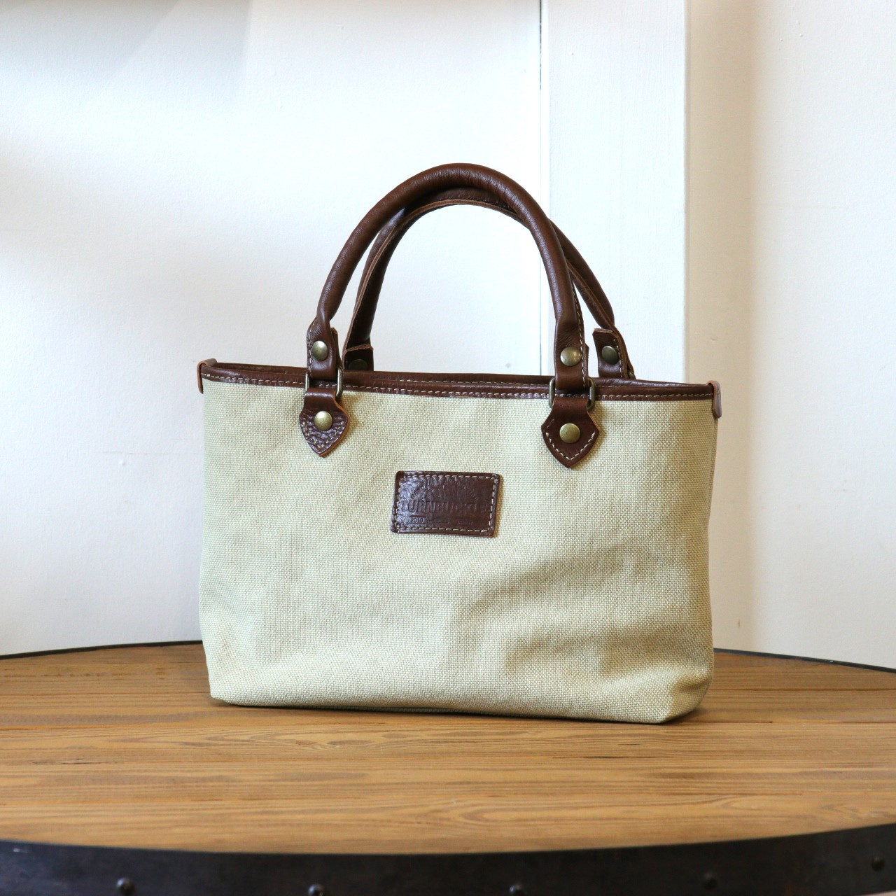 【サンドベージュ】MT-03&nbsp;帆布×革&nbsp;クラシカルな雰囲気のミニトートバッグ&nbsp;