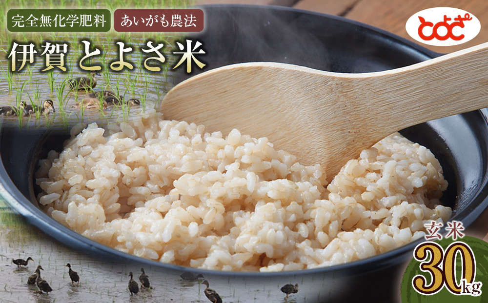 完全無化学肥料　あいがも農法　伊賀とよさ米【玄米】30kg