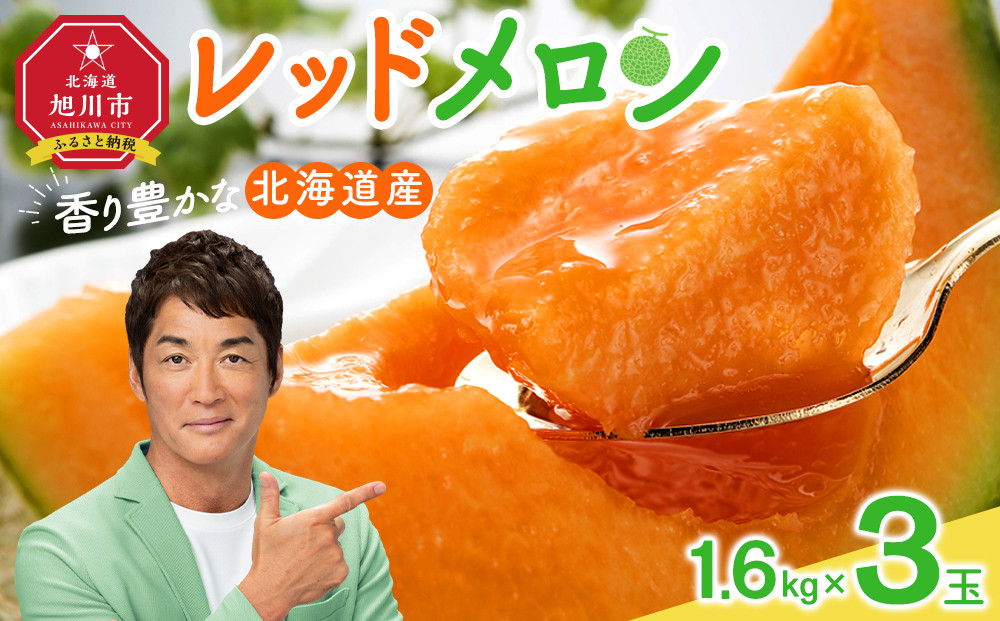 【26年発送先行予約】香り豊かな 北海道レッドメロン 1.6kg×3玉(2026年7月下旬から発送開始予定) 【 果物 くだもの フルーツ メロン 赤肉 赤肉メロン 旬 お取り寄せ 甘い 北海道産 旭川市 北海道 】_05411