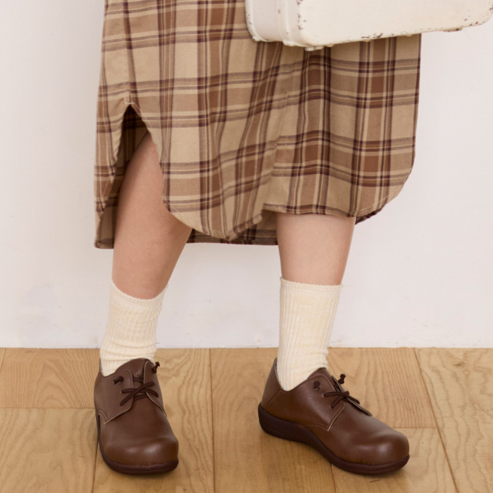 ゴム紐レースアップコンフォートシューズ｜ブラウン&nbsp;&nbsp;LL(24.5cm)&nbsp;レディース&nbsp;スリッポン&nbsp;幅広&nbsp;甲高&nbsp;外反母趾&nbsp;ゆったり幅&nbsp;大人気&nbsp;靴