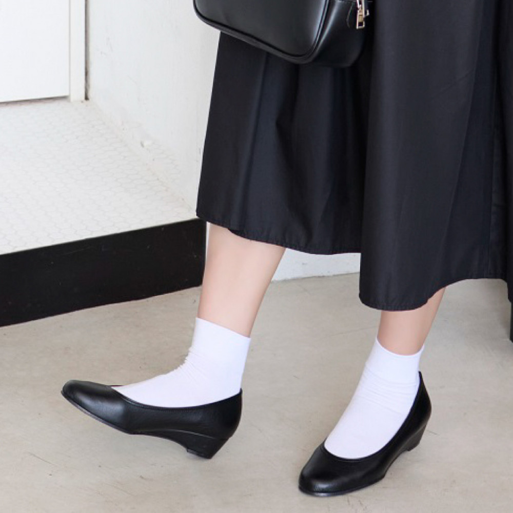 ウェッジプレーンパンプス｜ブラック&nbsp;L(24.0cm)&nbsp;レディース&nbsp;パンプス&nbsp;3.5cmヒール&nbsp;ウエッジソール&nbsp;幅広&nbsp;甲高&nbsp;外反母趾&nbsp;ゆったり幅&nbsp;大人気&nbsp;靴&nbsp;お仕事靴