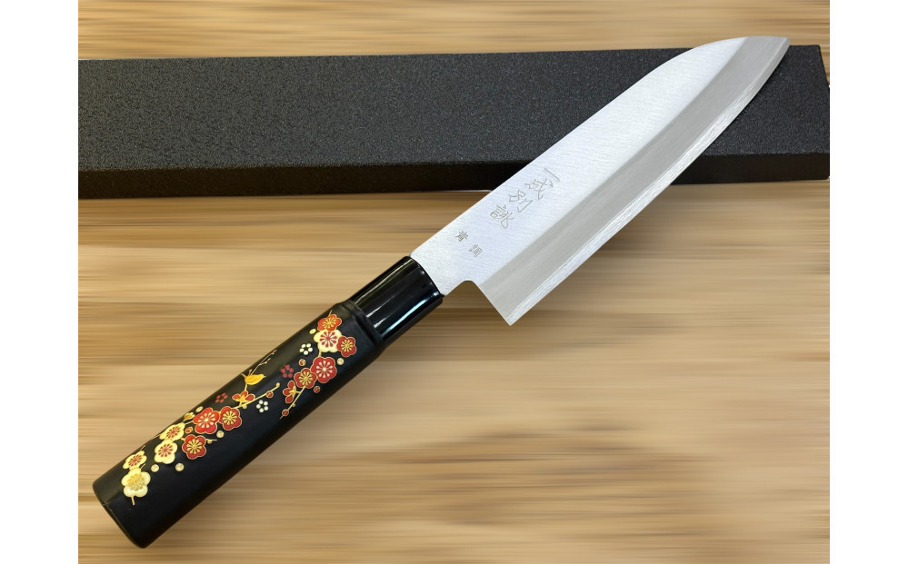 極上　安来青鋼1号　三徳万能包丁　梅の花＜和風レトロモダン＞　木製ハンドル