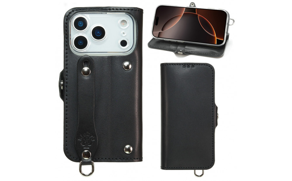 EFGS&nbsp;iPhone&nbsp;17Pro&nbsp;手帳型&nbsp;ケース&nbsp;栃木ブラック&nbsp;【左開き】&nbsp;TPU&nbsp;スタンド&nbsp;カード入れ&nbsp;ベルト付き&nbsp;栃木レザー&nbsp;本革&nbsp;リッキーズ