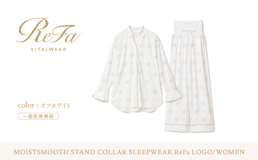 【オフホワイト&nbsp;Sサイズ】リファ&nbsp;バイタルテック&nbsp;モイストスムース&nbsp;スタンドカラースリープウェア&nbsp;ReFaロゴ/WOMEN