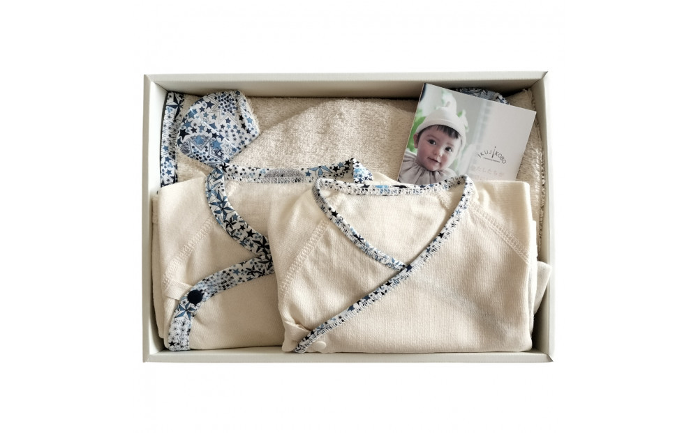 オーガニックコットンベビー肌着２種＆バスローブセット(ネイビー)