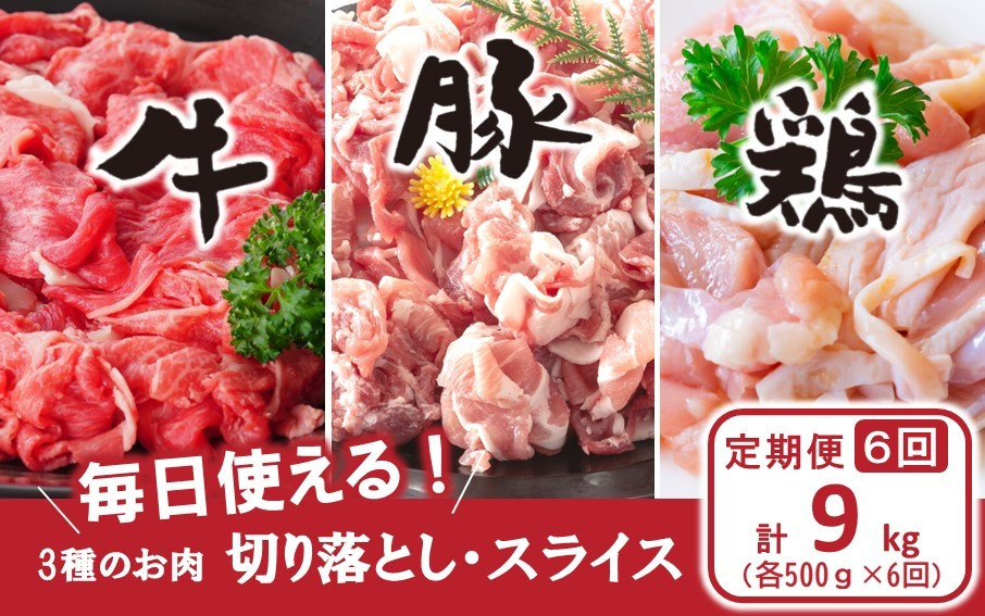【定期便/6ヶ月連続】毎日の献立に！おおいたの牛・豚・鶏をセットでお届け（計9kg）&nbsp;切り落とし&nbsp;切落し&nbsp;スライス_2574R-2