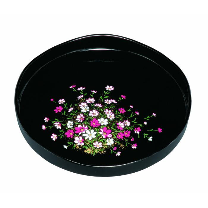 丸盆&nbsp;梅型山道盆&nbsp;黒&nbsp;コスモス（金蒔絵）&nbsp;［YG449］