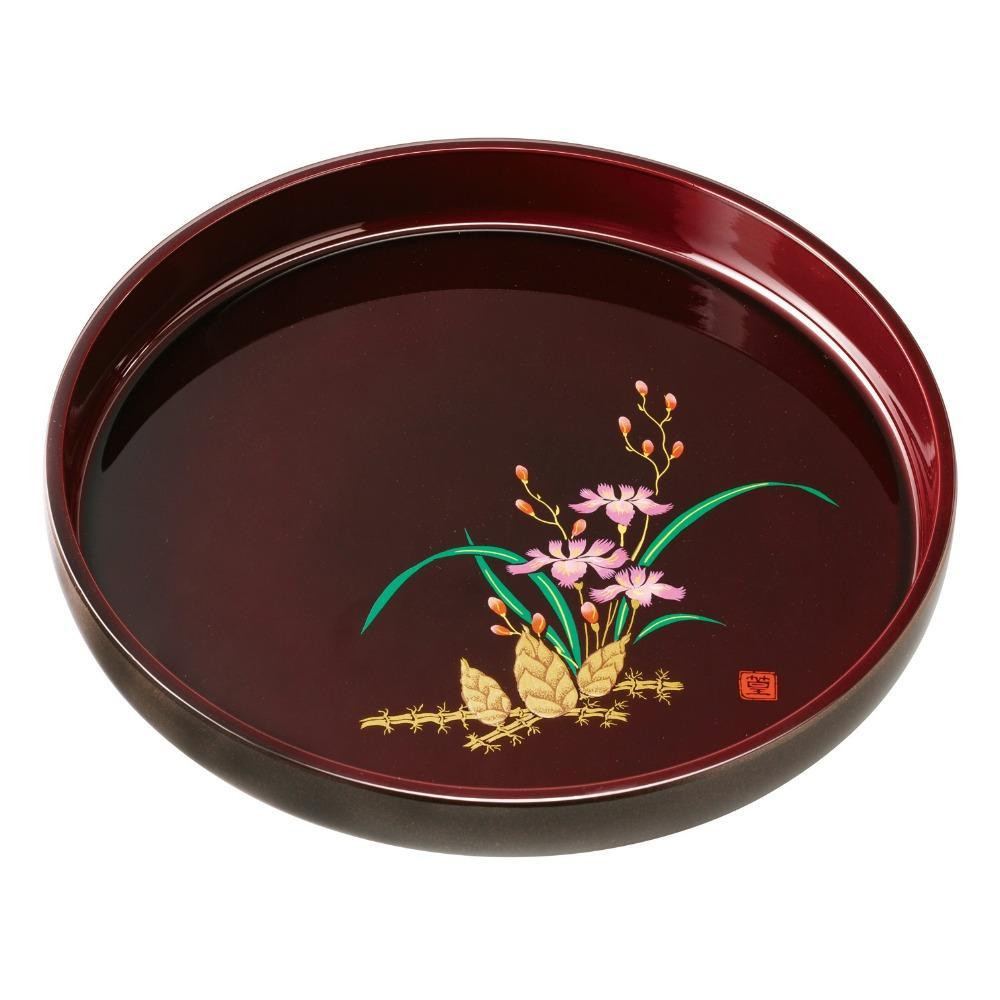 丸盆&nbsp;33cm&nbsp;溜塗&nbsp;山路&nbsp;［YG458］