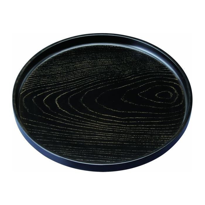 丸盆&nbsp;27cm&nbsp;金彩&nbsp;黒ケヤキ杢&nbsp;ノンスリップ&nbsp;［YG439］