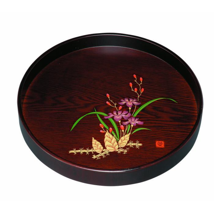 木製丸盆&nbsp;深型&nbsp;黒檀杢&nbsp;山路（金蒔絵・盛絵）&nbsp;［YG471］