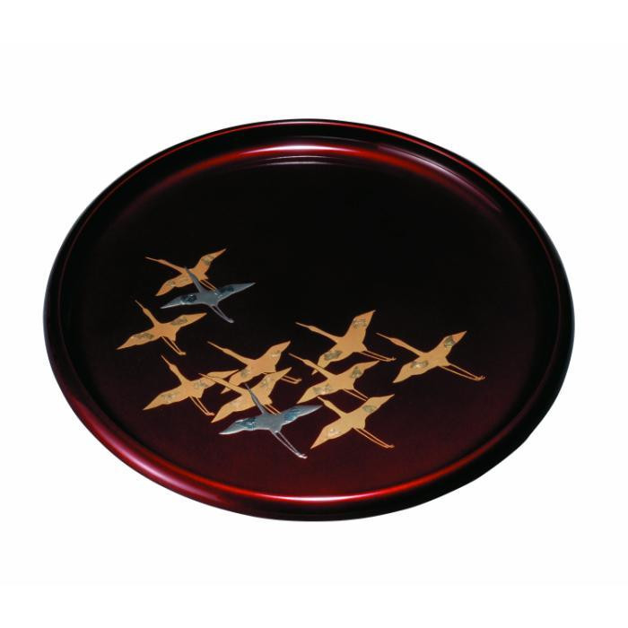 丸盆&nbsp;24cm&nbsp;玉虫&nbsp;千羽鶴&nbsp;［YG454］