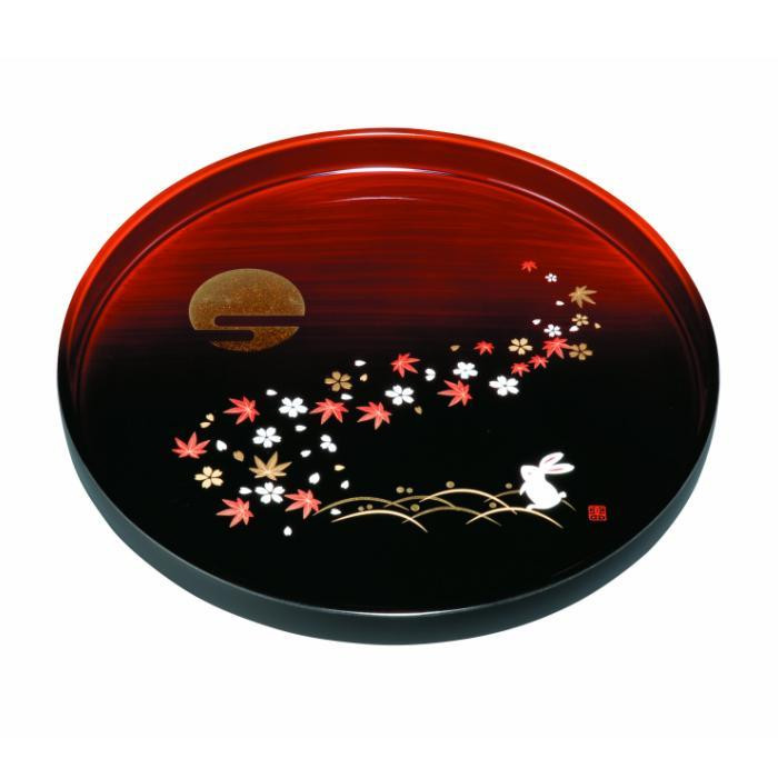 丸盆&nbsp;30cm&nbsp;杢漆分け&nbsp;春秋月うさぎ&nbsp;［YG467］