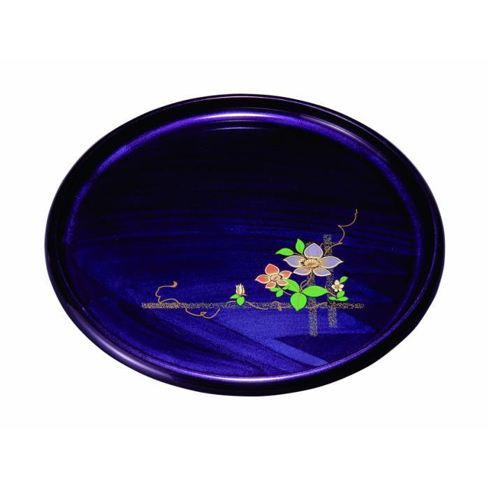 丸盆&nbsp;紫雲杢&nbsp;鉄線（盛絵）&nbsp;33cm&nbsp;［YG470］