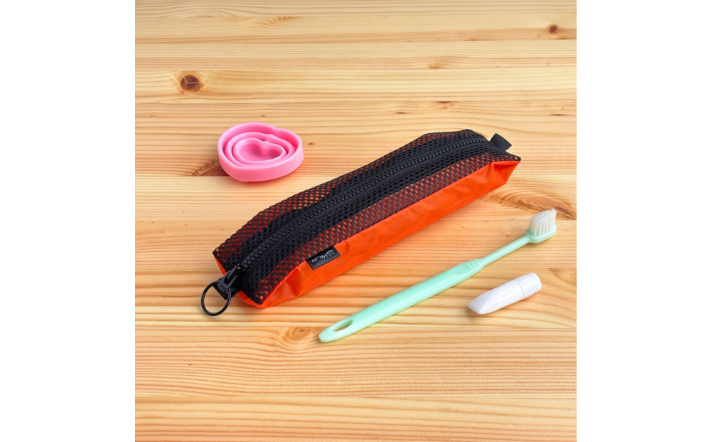 【オレンジ】洗えて清潔！メッシュ×ナイロンのハブラシポーチ