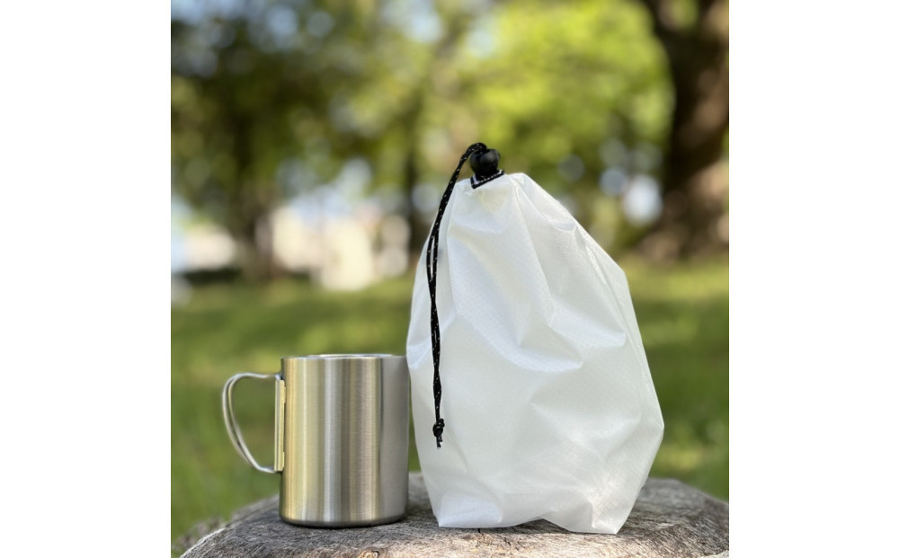 【S 1.5L・白】　キャンプで大活躍！トイレットペーパーホルダー 小さめナイロン巾着袋 シンプル巾着