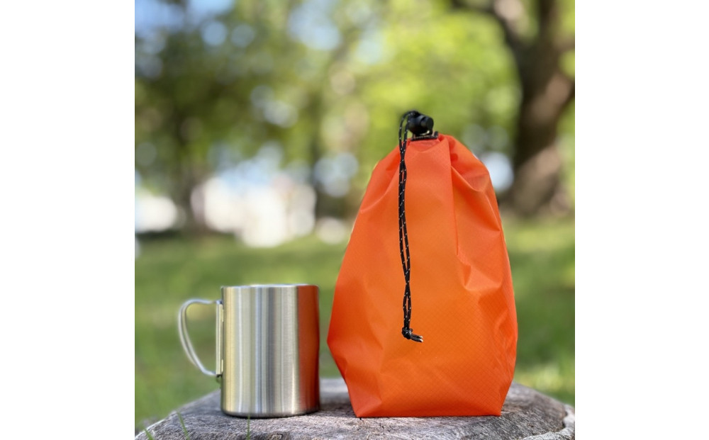 【S 1.5L・オレンジ】　キャンプで大活躍！トイレットペーパーホルダー 小さめナイロン巾着袋 シンプル巾着
