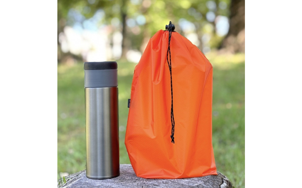 【L・5L・オレンジ】 大きめナイロン巾着袋　スタッフバッグ　スタッフサック　バッグインバッグ　着替え袋