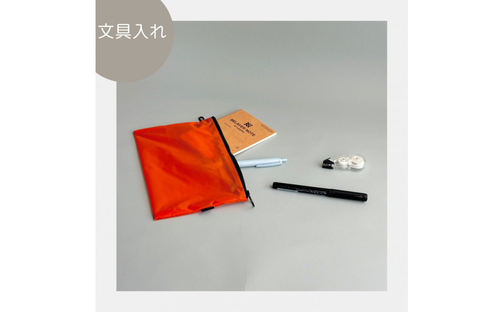 オレンジ】A6が入るとっても軽いナイロンフラットポーチ（マチなし