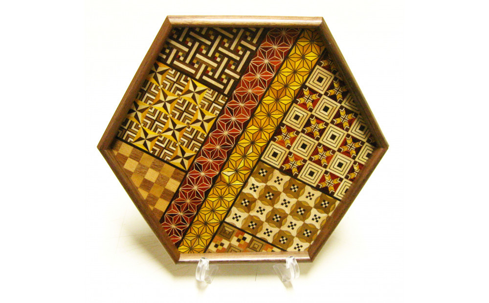 【箱根寄木細工　六角盆】