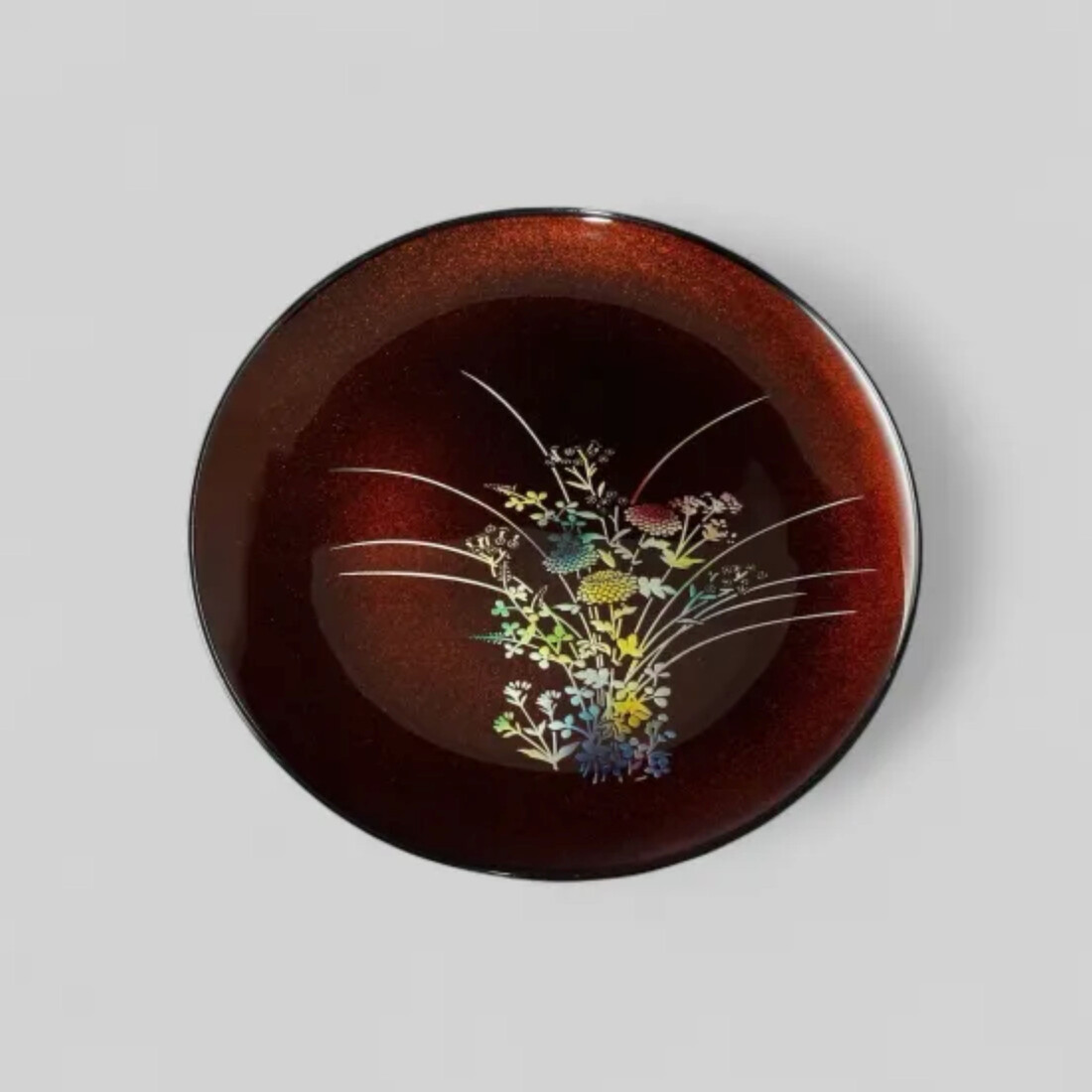 丸小皿 秋草 梨地赤溜 ［NF154］