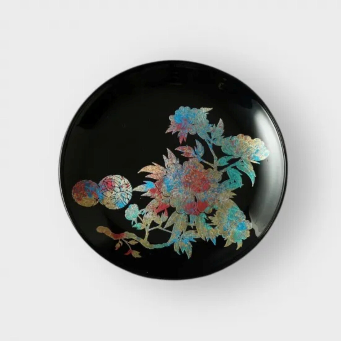 丸小皿 手毬牡丹 漆黒 ［NF153］