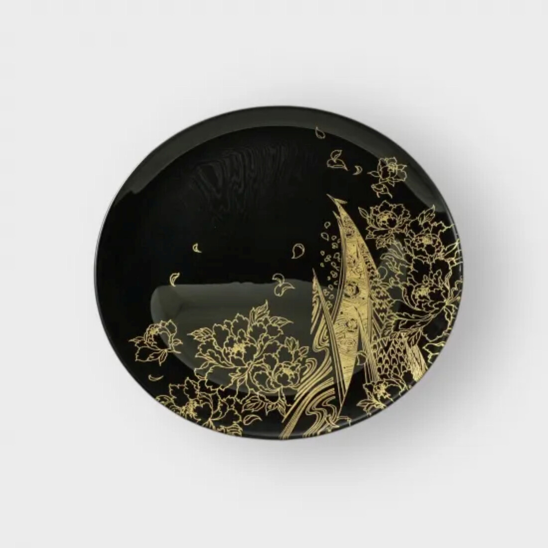 丸小皿 登り孔雀 漆黒（金） ［NF157］