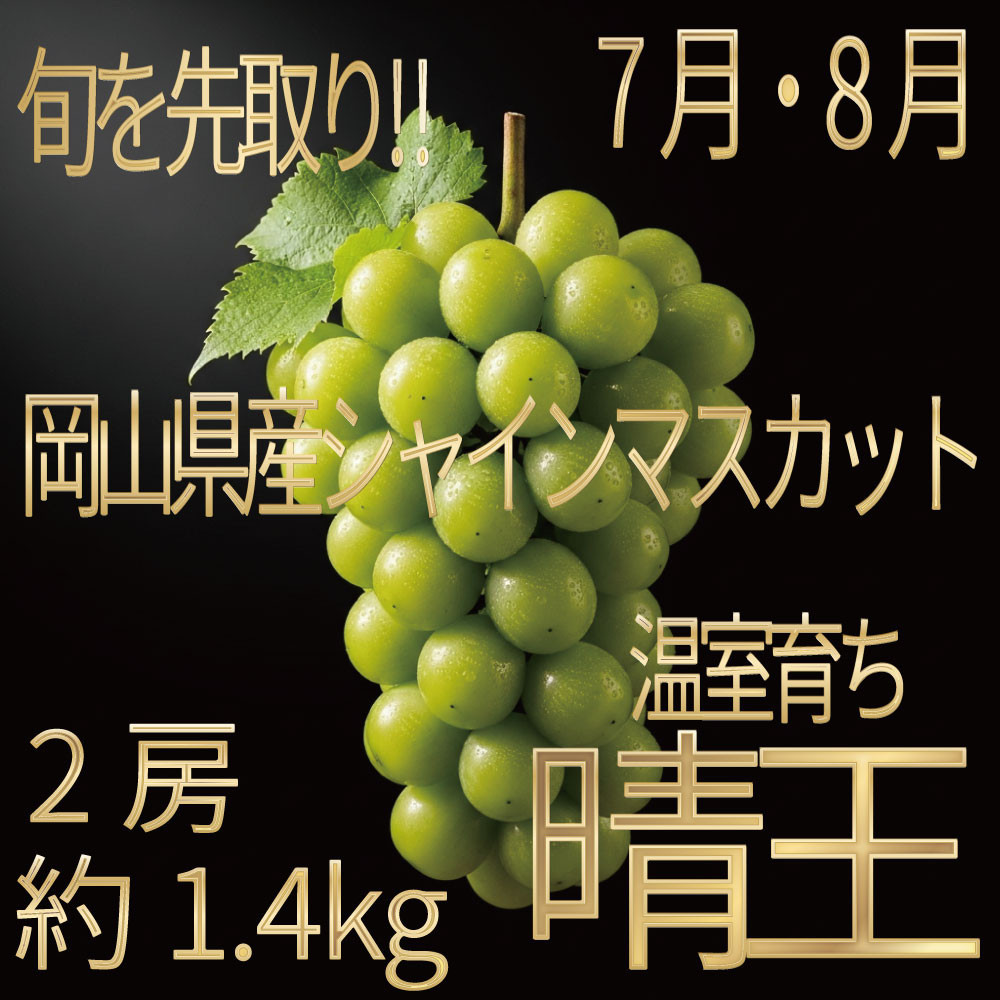 [HS]ぶどう&nbsp;2026年&nbsp;先行予約&nbsp;7月・8月発送&nbsp;温室シャイン&nbsp;マスカット&nbsp;晴王&nbsp;2房（合計約1.4kg）