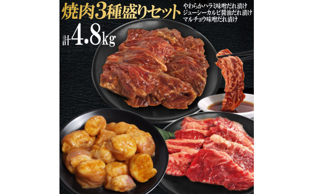 焼肉3種盛りセット(ハラミ・カルビ・マルチョウ)4.8kg