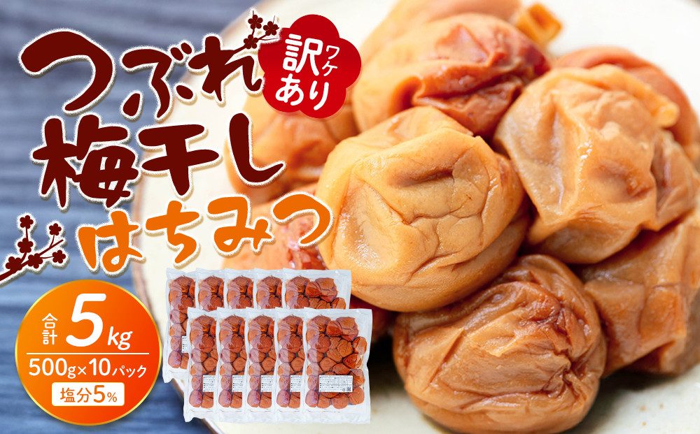 訳あり&nbsp;つぶれ&nbsp;梅干し&nbsp;500g×10パック&nbsp;合計5kg&nbsp;はちみつ&nbsp;塩分&nbsp;約5％［TR2w］