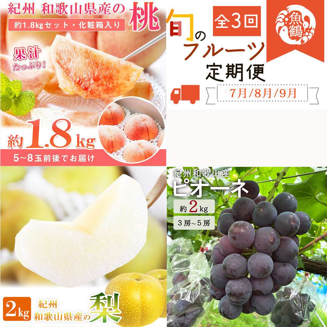 ［全3回&nbsp;定期便］&nbsp;紀州和歌山産旬のフルーツセット（桃・梨・ピオーネ）&nbsp;［UT142］
